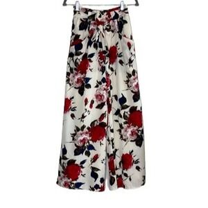 PAPILLION   HIGH RISE WIDE LEG FLORAL‎ PRINT BELTED PANTS SIZE S